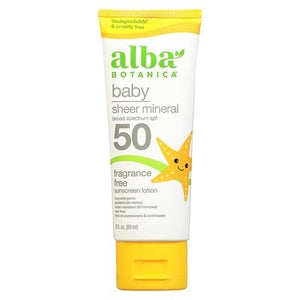 Alba Botanica Sunscreen Lotion Baby Sheer Mineral Fragrance Free Broad Spectrum Spf 50 1/3 OZ [UNFI-CARLISLE #2926632] T