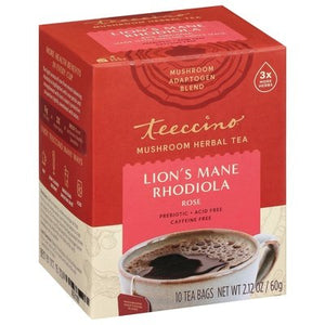Teeccino Herbal Tea Mushroom Lions Mane Rhodiola Rose Og3 6/10 BAG [UNFI #2658573] [ebt]