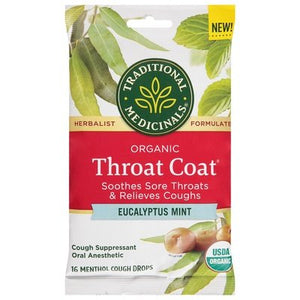 Traditional Medicinals Cough Drops Organic Eucalyptus Mint Throat Coat Og2 12/16 CT [UNFI #2583995]