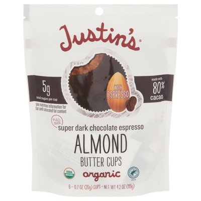Justins Almond Butter Cups Organic Super Dark Chocolate Espresso Og2 6/4.2 OZ [UNFI #2763886] [ebt]