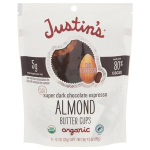 Justins Almond Butter Cups Organic Super Dark Chocolate Espresso Og2 6/4.2 OZ [UNFI #2763886] [ebt]