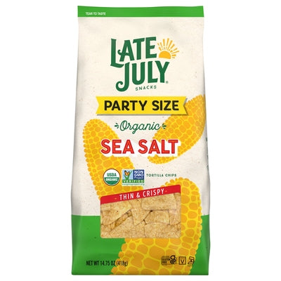 Late July Snacks Tortilla Chips Organic Thin & Crispy Sea Salt Party Size Og2 9/14.75 oz [UNFI #2821668 ] [ebt]