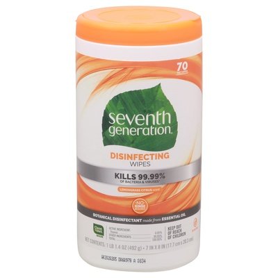 Seventh Generation Wipes Disinfecting Lemongrass Citrus Scent 6/70 CT [UNFI #214239] T