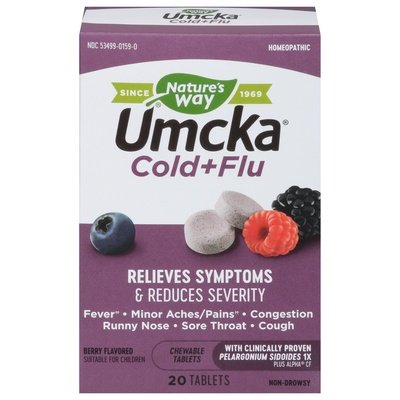 Natures Way Cold + Flu Homeopathic Berry Flavored Tablets 1/20 CT [UNFI-CARLISLE #300723]