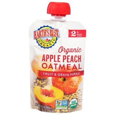 Earths Best Fruit & Grain Puree Apple Peach Oatmeal 2 (6+ Months) Og2 12/3.5 OZ [UNFI #2815165] [ebt]