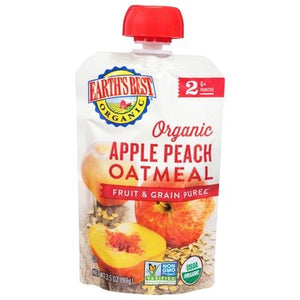 Earths Best Fruit & Grain Puree Apple Peach Oatmeal 2 (6+ Months) Og2 12/3.5 OZ [UNFI #2815165] [ebt]