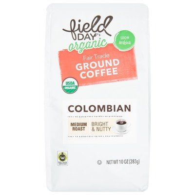 Field Day Coffee Ground Organic Colombian Medium Roast 100% Arabica Og2 6/10 OZ [UNFI #2588416] [ebt]