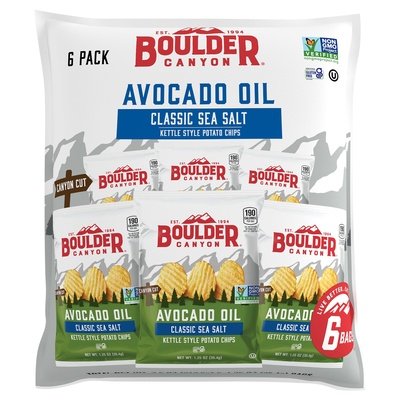 Boulder Canyon Potato Chips Kettle Style Avocado Oil Classic Sea Salt 6 Pack 8/6/1.25OZ [UNFI #2466316] [ebt]