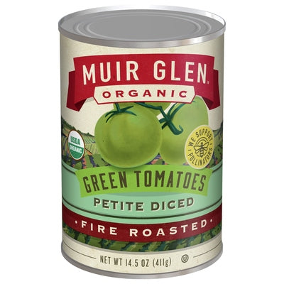 Muir Glen Green Tomatoes Petite Diced Fire Roasted Og2 12/14.5 OZ [UNFI #2889020] [ebt]