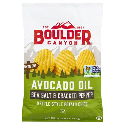 Boulder Canyon Potato Chips Sea Salt & Cracked Pepper Kettle Style Canyon Cut Avocado Oil 12/5.25 oz [UNFI #1590496 ] [ebt]