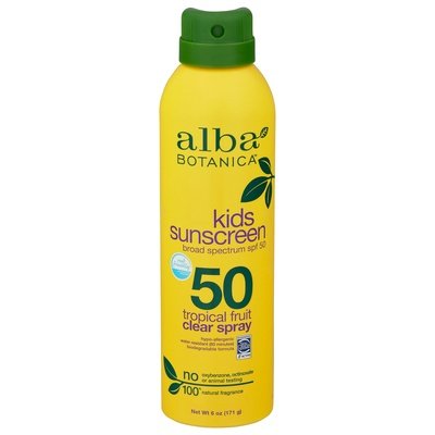 Alba Botanica Sunscreen Tropical Fruit Clear Spray Broad Spectrum Spf 50 Kids 1/5 OZ [UNFI-CARLISLE #2927069] T