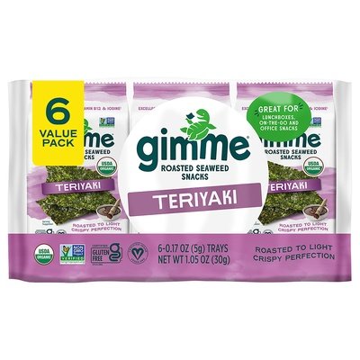 Gimme Seaweed Snacks Roasted Organic Teriyaki 6 Value Pack Og2 8/6/.17 OZ [UNFI #1858067] [ebt]