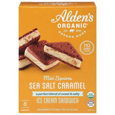 Aldens Organic Ice Cream Sandwich Sea Salt Caramel Mini Squares Og2 12/8/2 OZ [UNFI #2399020] [ebt]