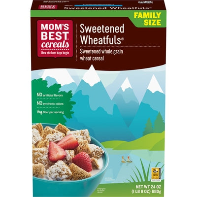 Moms Best Cereals Cereal Sweetened Wheatfuls Family Size 12/24 oz [UNFI #0454801 ] [ebt]