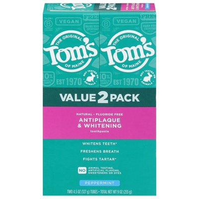 Toms Of Maine Antiplaque & Whitening Toothpaste Peppermint Value 2 Pack 1/9 OZ [UNFI-CARLISLE #3037736] T
