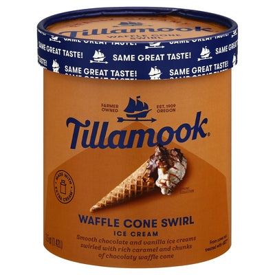 Tillamook Ice Cream Waffle Cone Swirl 6/1.5 QT [UNFI #2686145] [ebt]