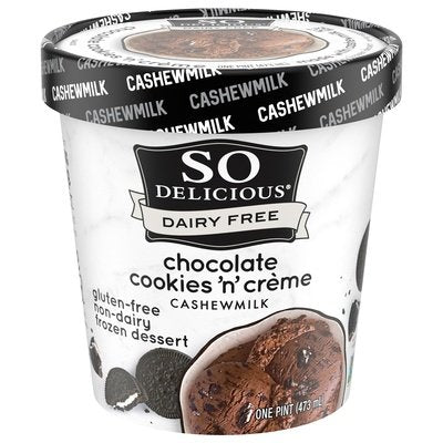 So Delicious Frozen Dessert Gluten Free Non-Dairy Cashewmilk Chocolate Cookies N Creme 8/16 OZ [UNFI #1800671] [ebt]