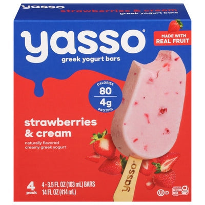 Yasso Yogurt Bars Greek Strawberries & Cream 4 Pack 8/4/3.5 OZ [UNFI #3053063] [ebt]