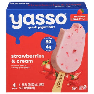 Yasso Yogurt Bars Greek Strawberries & Cream 4 Pack 8/4/3.5 OZ [UNFI #3053063] [ebt]