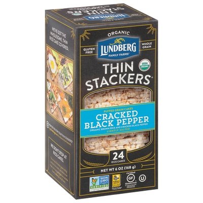 Lundberg Family Farms Rice Cakes Organic Cracked Black Pepper Lightly Salted Og2 6/6 OZ [UNFI #2515625] [ebt]