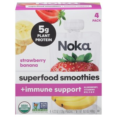 Noka Superfood Smoothie +Immune Support Strawberry Banana 4 Pack Og2 6/4 PACK [UNFI #2914265] [ebt]