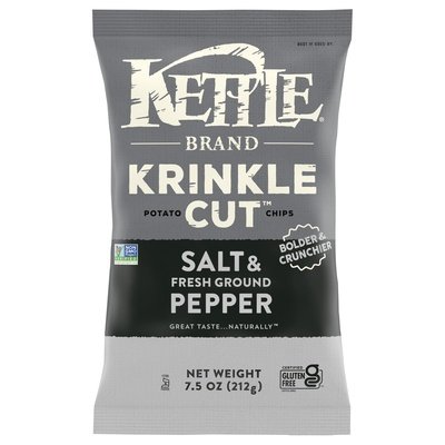 Kettle Brand Potato Chips Salt & Fresh Ground Pepper Krinkle Cut 12/7.5 OZ [UNFI #2895241] [ebt]