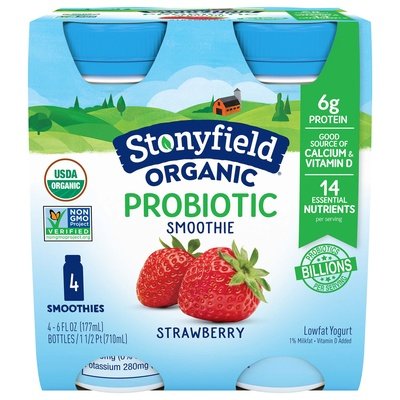 Stonyfield Organic Probiotic Smoothie Lowfat Yogurt Strawberry Og2 6/4/6 OZ [UNFI #328278] [ebt] T