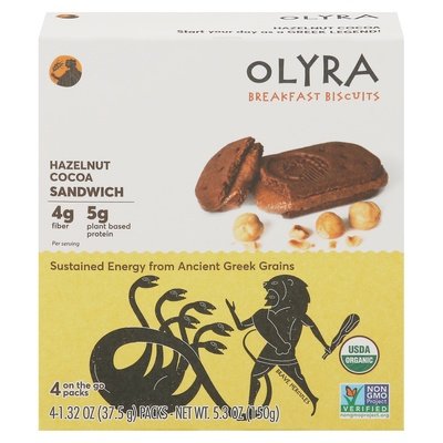 Olyra Breakfast Biscuits Hazelnut Cocoa Sandwich 4 Pack Og2 6/5.3 OZ [UNFI #2694719] [ebt]