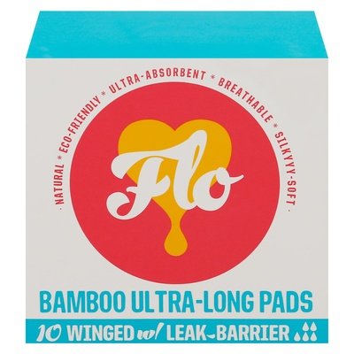 Flo Ultra-Long Bamboo Pads W/Wings 8/10 CT [UNFI-CARLISLE #2759645] T