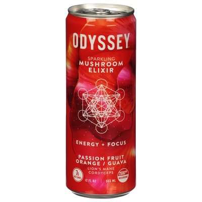 Odyssey Mushroom Elixir Sparkling Energy + Focus Passion Fruit Orange/Guava 12/12 OZ [UNFI #2849388] [ebt] T