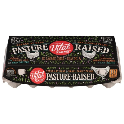 Vital Farms 18 Ct Pasture Raised Large Grade A Eggs 10/18 PK [UNFI #2193225 ] [ebt]