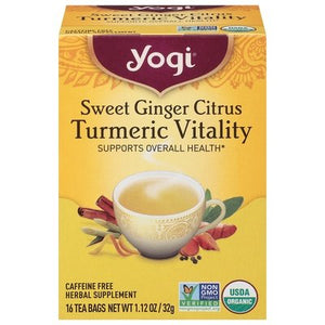 Yogi Herbal Supplement Sweet Ginger Citrus Turmeric Vitality Caffeine Free Tea Bags Og2 6/16 BAG [UNFI #2737583] [ebt]