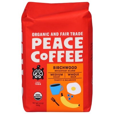 Peace Coffee Coffee Whole Bean Medium Roast Birchwood Breakfast Blend Og1 6/12 OZ [UNFI #2905891] [ebt]