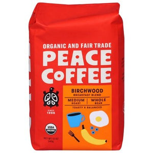 Peace Coffee Coffee Whole Bean Medium Roast Birchwood Breakfast Blend Og1 6/12 OZ [UNFI #2905891] [ebt]