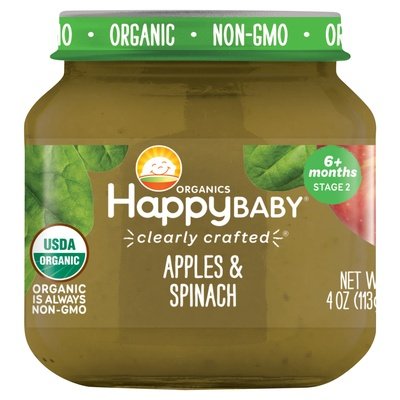 Happy Baby Apples & Spinach Organics Stage 2 (6+ Months) Og2 6/4 OZ [UNFI #2473718] [ebt]