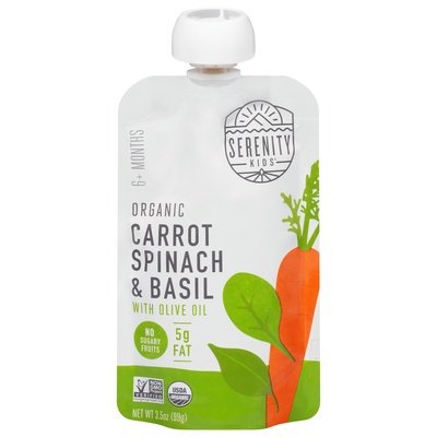 Serenity Kids Carrot Spinach & Basil Organic 6+ Months Og2 6/3.5 OZ [UNFI-CARLISLE #2720993] [ebt]