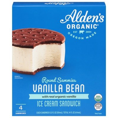 Aldens Organic Ice Cream Sandwich Vanilla Bean Round Sammies Og2 12/14 OZ [UNFI #1834829] [ebt]