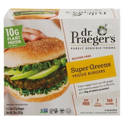 Dr Praegers Veggie Burgers Gluten Free Super Greens 6/10 OZ [UNFI #1807155] [ebt]