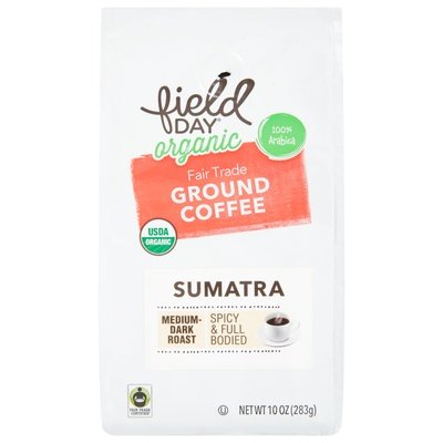 Field Day Coffee Organic Fair Trade 100% Arabica Ground Medium-Dark Roast Sumatra Og2 6/10 OZ [UNFI #2588440] [ebt]