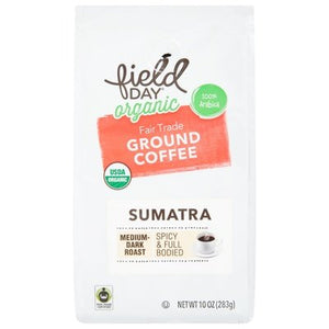 Field Day Coffee Organic Fair Trade 100% Arabica Ground Medium-Dark Roast Sumatra Og2 6/10 OZ [UNFI #2588440] [ebt]