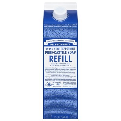 Dr Bronners Soap Pure-Castile 18-In-1 Hemp Peppermint Refill Og3 1/32 OZ [UNFI-CARLISLE #3004413] T