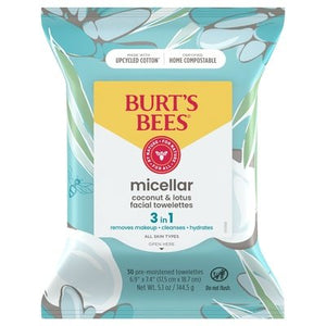 Burts Bees Facial Towelettes Micellar Coconut & Lotus 3 In 1 3/30 CT [UNFI-CARLISLE #2421824] T