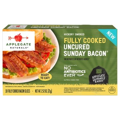 Applegate Farms Sunday Bacon Hickory Smoked Uncured Fully Cooked 12/2.52 OZ [UNFI #3024767] [ebt]