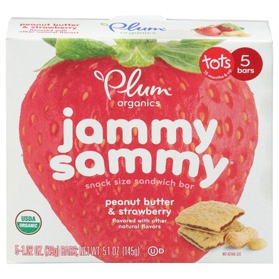 Plum Organics Sandwich Bars Peanut Butter & Strawberry Snack Size Tots Og2 6/5/1.02 OZ [UNFI #2978690] [ebt]