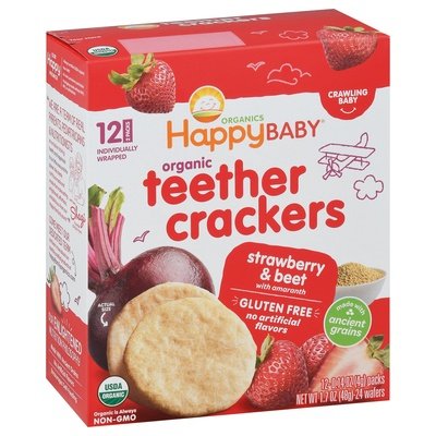 Happy Baby Teether Crackers Strawberry & Beet Crawling Baby 2 Packs 6/1.69 OZ [UNFI #2533602] [ebt]