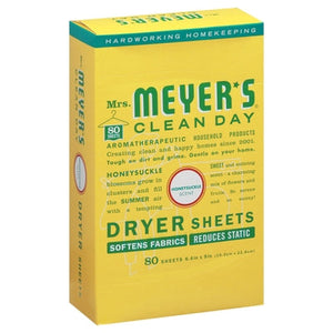 Mrs Meyers Clean Day Dryer Sheets Honeysuckle Scent 12/80 SHT [UNFI #1826981] T