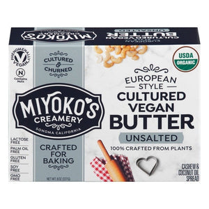 Miyokos Creamery Vegan Butter European Style Unsalted Cultured Og2 6/8 OZ [UNFI #2568012] [ebt]