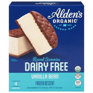 Aldens Organic Frozen Dessert Dairy Free Vanilla Bean Round Sammies Og2 12/4/3.5 OZ [UNFI #2525764] [ebt]