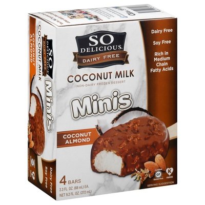 So Delicious Bars Coconut Milk Dairy Free Coconut Almond Minis 6/4/2.3 OZ [UNFI #2561595] [ebt]