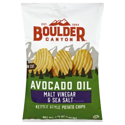 Boulder Canyon Potato Chips Kettle Style Malt Vinegar & Sea Salt Flavored Avocado Oil 12/5.25 oz [UNFI #1590462 ] [ebt]